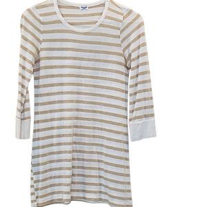 Splendid Glittered Striped Cuffed Sleeve Rayon Lurex Blend Dress White Medium